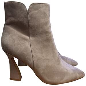 SHUSHOP Vivienne Women's 9 Taupe Suede Ankle Boot Sculptural Heel Inside Zip